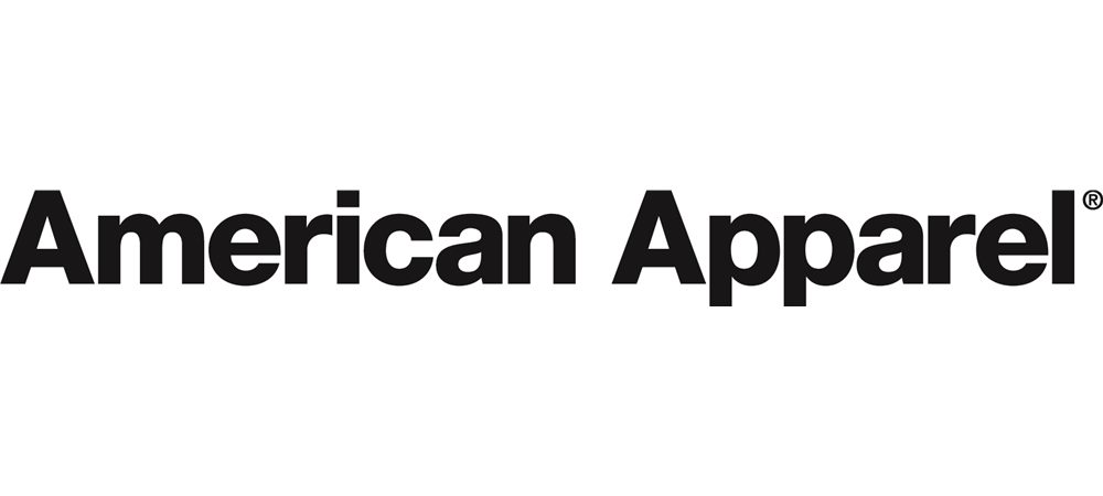 American Apparel logo in bold black text, representing the brand associated with sustainable apparel and high-quality clothing.